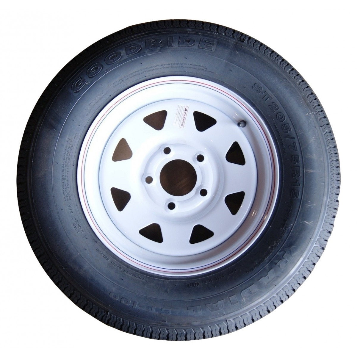 5 On 5 2-Pack Radial Trailer Tire On Rim ST205/75R15 Load Range D White Spoke 
